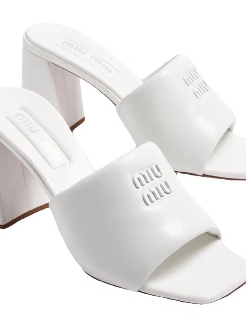 Miu Miu White Leather Block Heel Mules